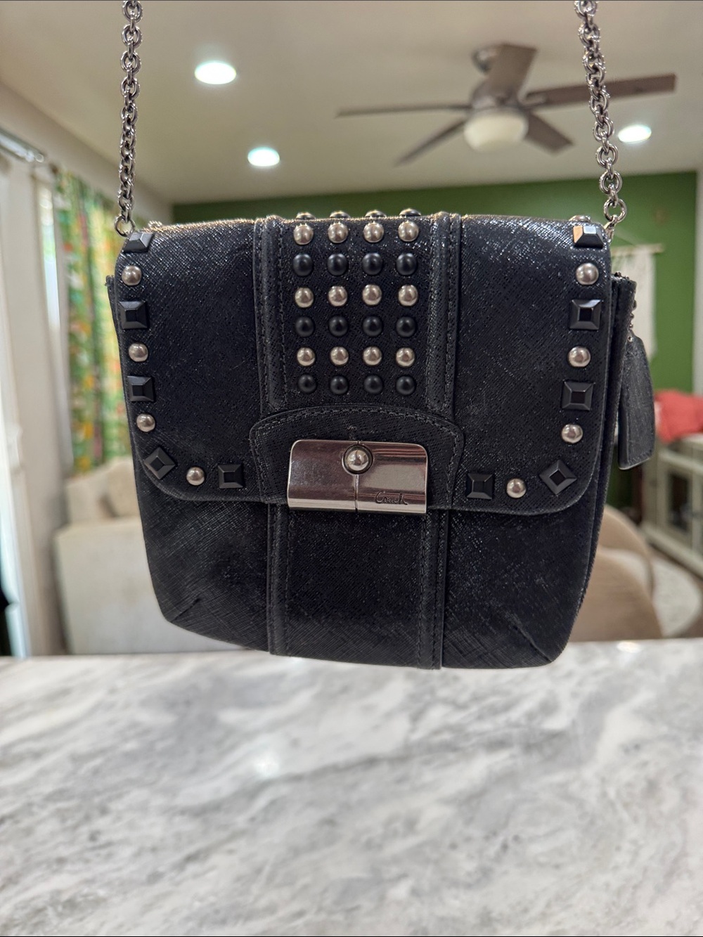 Black Kristin Studded Crossbody Bag with Chain Strap